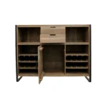 Goldoma 55-inch solid wood console table with gray top and black metal sled base in a modern living room