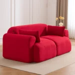 Goldoma Thalia corduroy loveseat sofa in high-saturation color with square arms and solid back