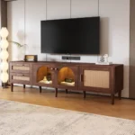 Goldoma Rattan-Inspired TV Stand with LED Lights - Dark Brown media console for TVs up to 80 inches