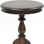Goldoma 25-Inch Dark Chestnut Round End Table - Rustic Manufactured Wood Side Table – styled in a modern Living Room Tables