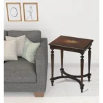 Goldoma cherry brown starburst end table with wood inlay design, perfect as a compact side table
