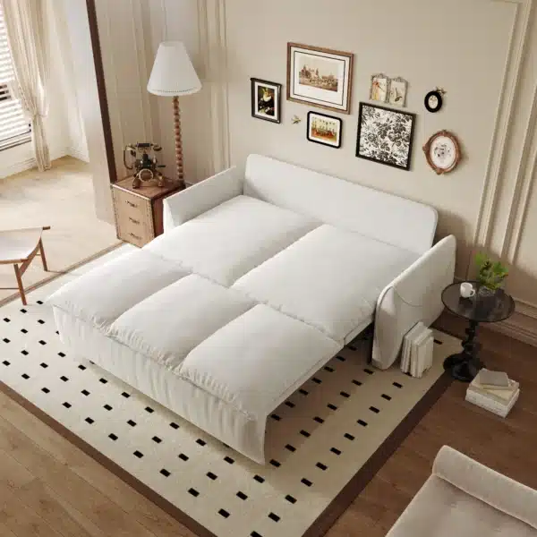 Goldoma 2-Seater Velvet Convertible Sleeper Sofa with Pillow & Blanket Set