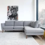 Goldoma Benson Grey Fabric Right-Facing Chaise Sectional Sofa in a modern living room