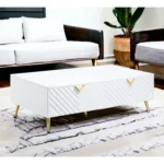 White coffee table with drawers and tempered glass top