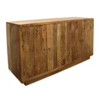 Goldoma 72 inch solid wood sideboard with four doors and shelves in warm brown finish for living room or dining room