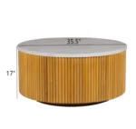Goldoma white marble round coffee table with storage shelf in modern living room