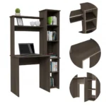 Gray solid wood computer desk for home office with storage shelves and 40-inch tabletop