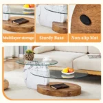 Goldoma double layer coffee table with white marble top and wood grain base in living room setting
