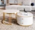 Goldoma 2-Piece White Round Nesting Coffee Table with Drawers – 27.6"
