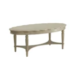Antiqued white oval coffee table - 50-inch solid wood distressed finish coffee table with scalloped edge