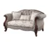 Goldoma 72" Genuine Leather Loveseat - Beige and Dark Brown Chesterfield Sofa with Toss Pillows