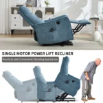 Blue chenille power lift recliner with massage and heat for elderly