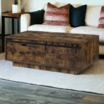 Goldoma 47 inch coffee table with drawer and shelf in brown and black melamine veneer