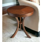 Goldoma 26 inch rustic round end table in medium brown distressed finish, perfect as a sofa side table