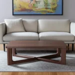 Goldoma 50 inch walnut solid wood coffee table with cross legs in living room