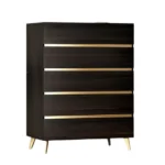 Goldoma tall dresser with 5 drawers in dark brown and white marble top for compact bedroom storage