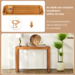 Goldoma 46-inch solid pinewood console table in light brown finish placed in an entryway with decorative accents