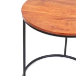 Goldoma 22-inch reclaimed wood end table with black metal base in a cozy living room setting