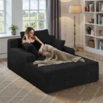 Goldoma corduroy recliner sofa in modern design with square arms and tight back, perfect for living rooms