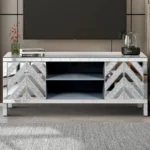 Crushed Diamond Glass Mirrored TV Stand – styled in a modern TV Stands setting