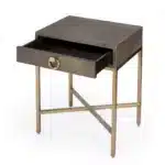 Goldoma 27" Gold and Brown Shagreen Faux Leather End Table with Drawer – side view