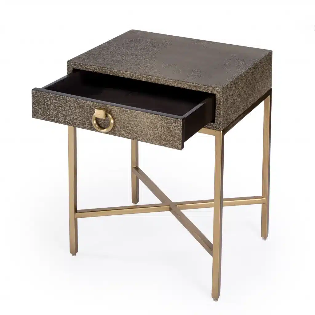 Goldoma 27" Gold and Brown Shagreen Faux Leather End Table with Drawer