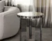 Goldoma 20" Silver and Black Faux Marble Round Mirrored End Table