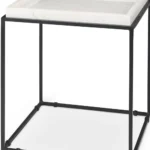 White and black marble end table with metal frame - modern 20 inch square accent table for living room