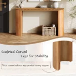 Goldoma vintage console table with beaded trim and reversible curved legs in oak finish