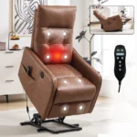 Brown PU Power Lift Recliner with Massage & Heat for Elderly, Heavy Duty Motion, Max Recline 155°