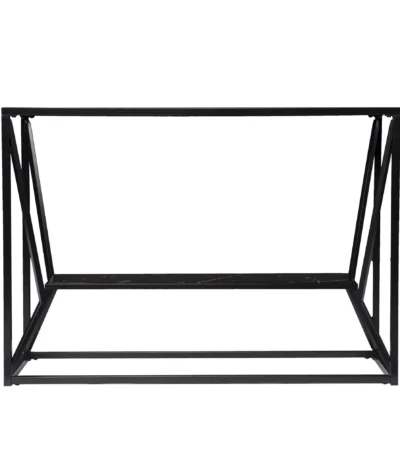 Goldoma 42-inch black glass console table with shelves in a modern entryway setting