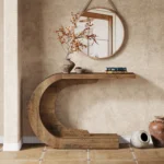 43.3 inch mid-century console table in natural MDF wood finish for entryway and living room decor