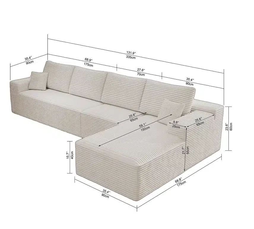 Modular Convertible L-Shape Sectional Sofa, Corduroy Upholstered Couch with Tufted Back, No Assembly Required