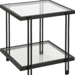 Goldoma 22-Inch Black Square End Table with Clear Glass Top and Shelf – base detail