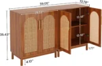 Goldoma rattan sideboard buffet with solid wood legs in walnut finish, featuring two cabinet doors with woven rattan panels