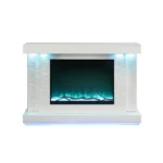 Goldoma contemporary TV stand with electric fireplace in white finish, wall-mounted with TV and flame effect