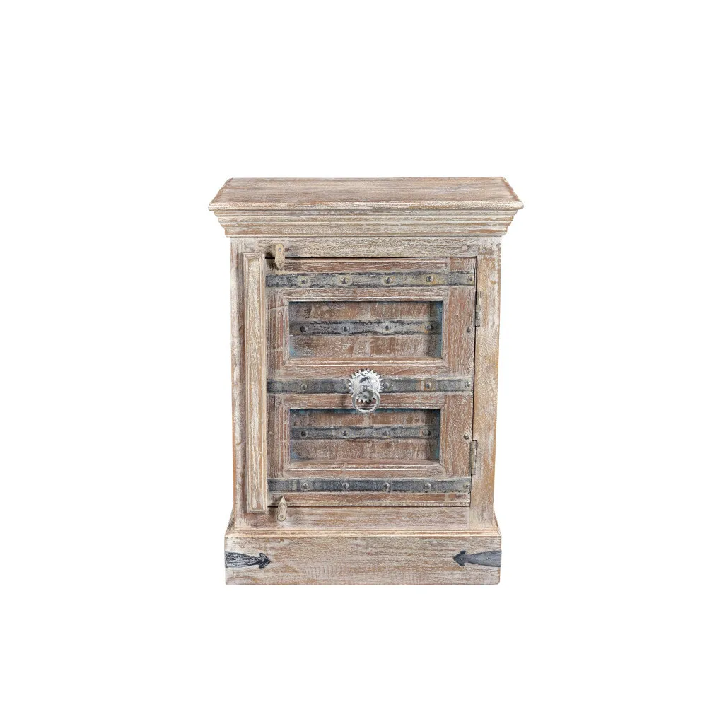 H58b774e6e00b486580c1e3565ff79c25f.webp White distressed solid wood nightstand with two drawers and open shelf