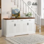 Goldoma 63 inch fluted sideboard cabinet with gray and black finish in modern living room