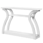 Goldoma 47-inch white console table with mirrored shelves in a living room entryway