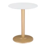 Goldoma 24-inch gold round end table with white veneer top and gold metal pedestal base in living room setting