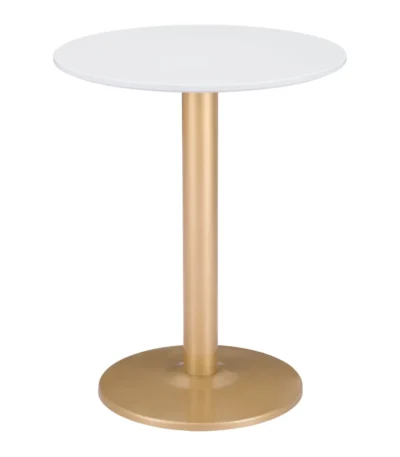Goldoma 24-inch gold round end table with white veneer top and gold metal pedestal base in living room setting