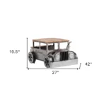 Goldoma vintage truck coffee table with solid wood top and grey metal base in living room