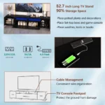 Goldoma 80-inch TV console with RGB LED lights and storage cabinets in a modern living room