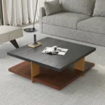 Goldoma modern square coffee table with stainless steel frame and wood top in living room