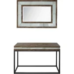 Goldoma 47 inch solid wood console table with faux marble top and mirror in brown, white, and black
