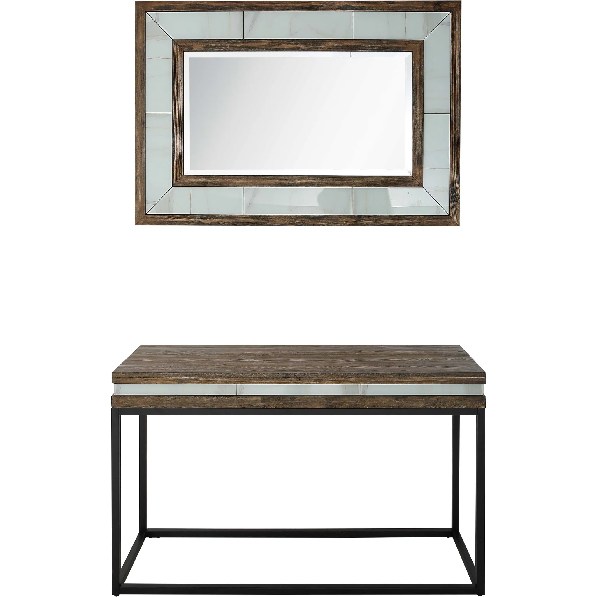 H5bac8d5e8b2048a48bb24a911ebcfbaaM.webp Goldoma 47 inch solid wood console table with faux marble top and mirror in brown, white, and black