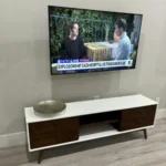 Goldoma 72-inch wood TV stand in walnut white - modern TV console for large flat screen TVs