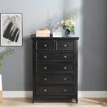 Goldoma modern solid wood 6-drawer dresser with adjustable height in a bedroom setting