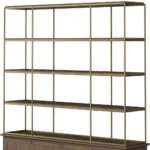 HMS 82 Four-Tier Bookcase Antiqued Brass Brown Distressed Metal Solid Wood Four Doors Distressed Metal Wood Four-Tier Bookcase - Image 4
