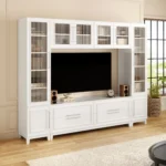 102" W Wall Unit Modern Entertainment Center with Glass Doors for TVs up to 75" Large Minimalist TV Stand Media Console - Image 4